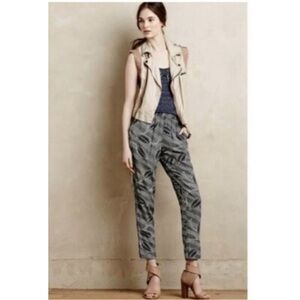 Anthropologie Hei Hei Lourinha Leaf Print Pants Navy Blue Size Xsmall
